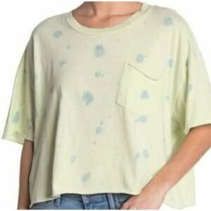 Abound Women's Cotton Tie Dye‎ Short Sleeve Cropped Pocket Tee Green Large